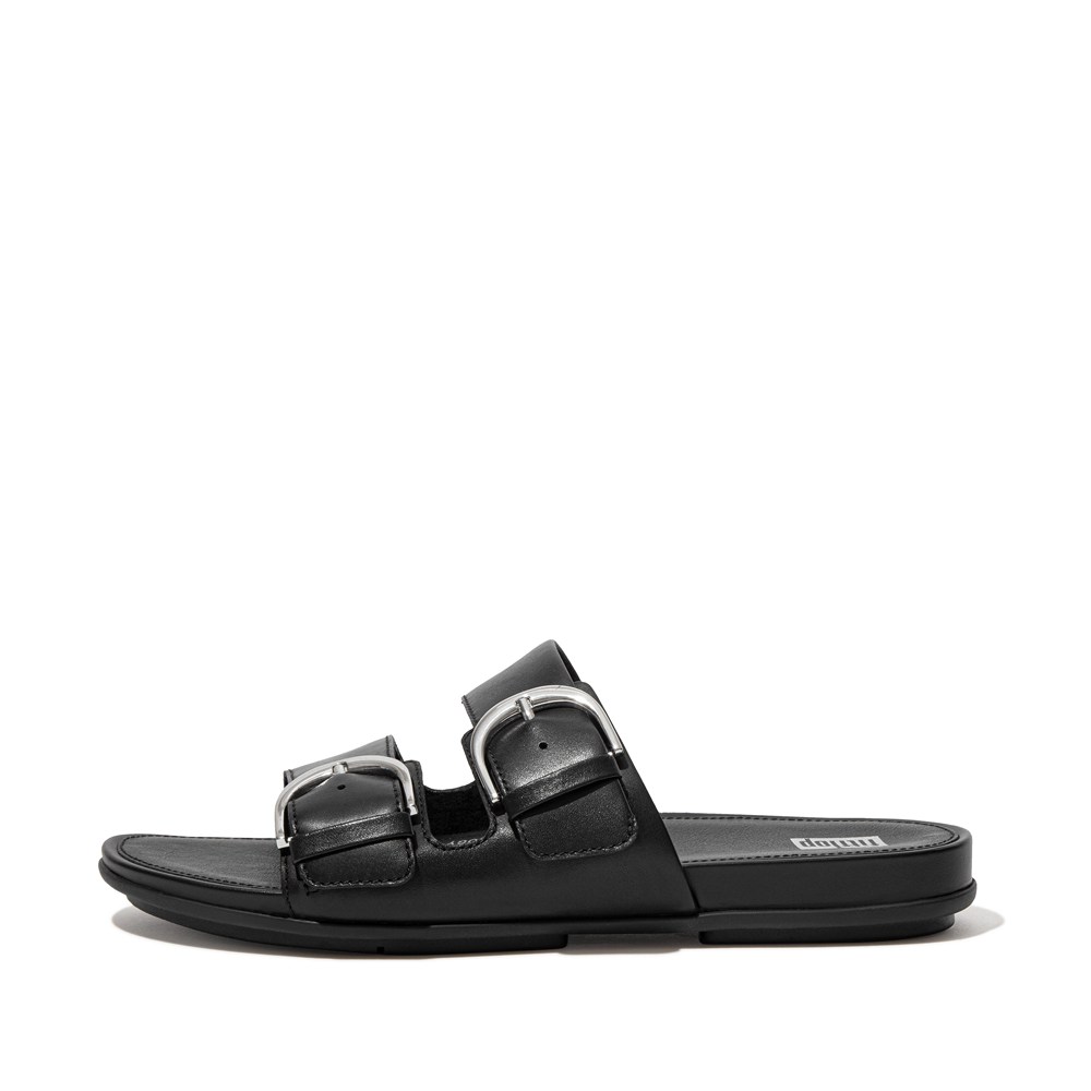 Fitflop Womens Slides Black - Gracie Buckle Leather - 20SDEZJTW